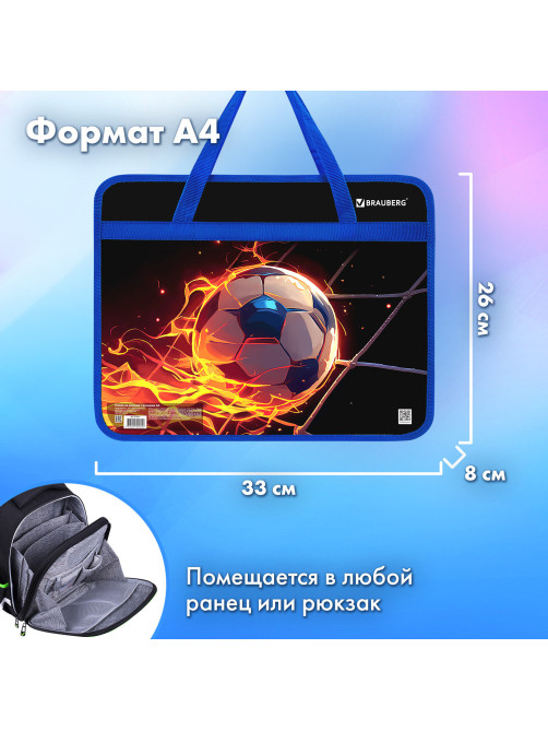 Папка на молнии с ручками BRAUBERG А4, 1 отделение, пластик, 80 мм, 