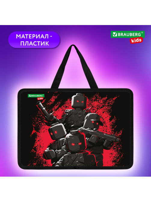 Папка на молнии с ручками BRAUBERG KIDS А4, 1 отделение, пластик, 100 мм, 