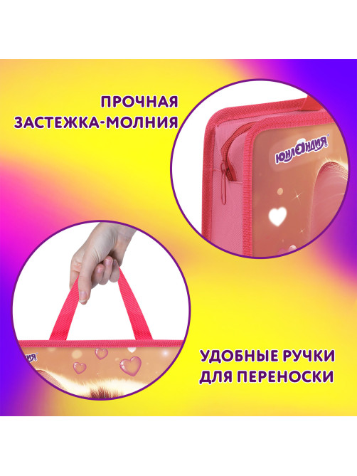 Папка на молнии с ручками ЮНЛАНДИЯ А4, 1 отделение, пластик, 80 мм, 