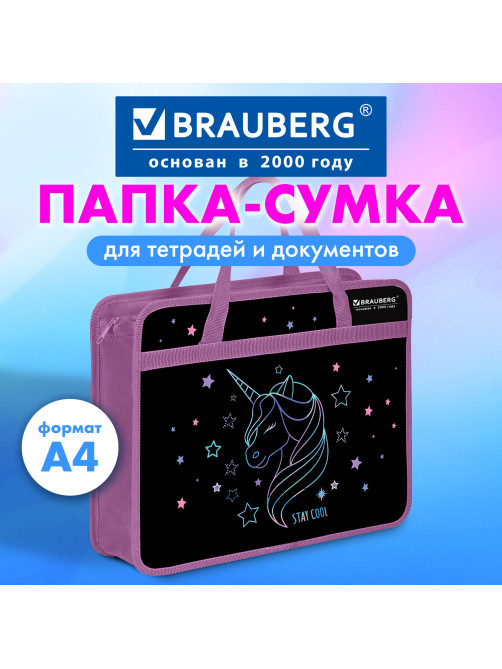Папка на молнии с ручками BRAUBERG А4, 1 отделение, пластик, 80 мм, 