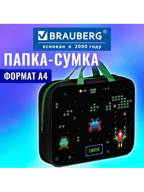 Папка на молнии с ручками BRAUBERG А4, 1 отделение, полиэстер, 80 мм, 