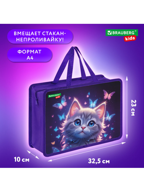 Папка на молнии с ручками BRAUBERG KIDS А4, 1 отделение, пластик, 100 мм, 