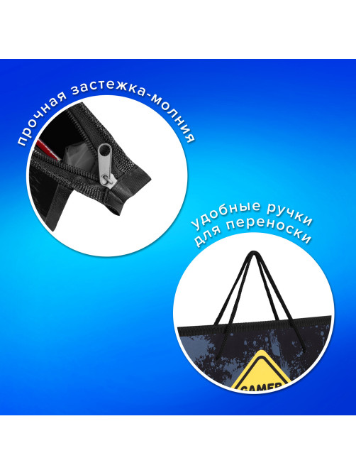 Папка на молнии с ручками ПИФАГОР А4, 1 отделение, пластик, ручки-шнурок, 