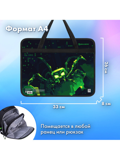 Папка на молнии с ручками BRAUBERG А4, 1 отделение, пластик, 80 мм, 