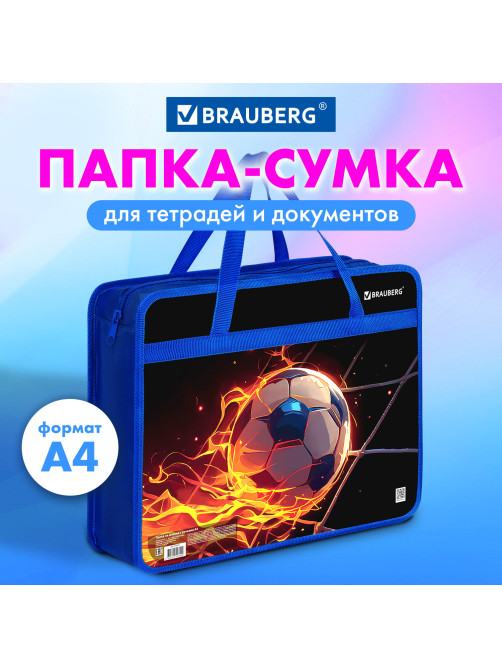 Папка на молнии с ручками BRAUBERG А4, 1 отделение, пластик, 80 мм, 
