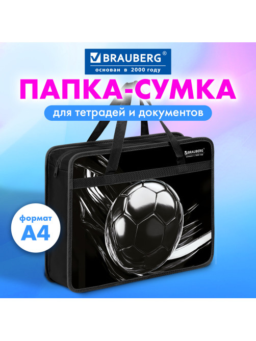 Папка на молнии с ручками BRAUBERG А4, 1 отделение, пластик, 80 мм, 