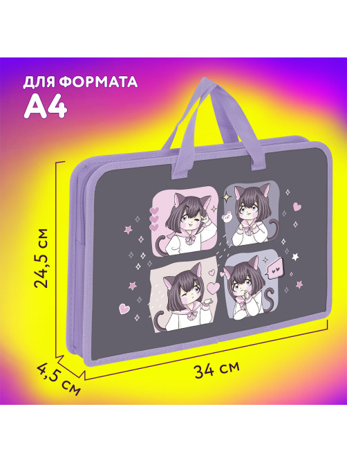 Папка на молнии с ручками ЮНЛАНДИЯ А4, 1 отделение, пластик, ширина 45 мм, 