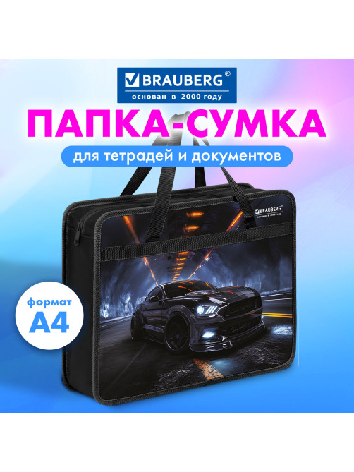 Папка на молнии с ручками BRAUBERG А4, 1 отделение, пластик, 80 мм, 
