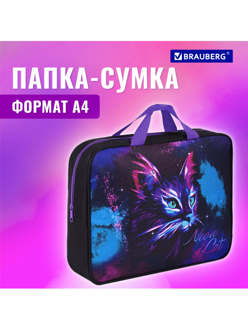 Папка на молнии с ручками BRAUBERG А4, 1 отделение, полиэстер, 80 мм, 