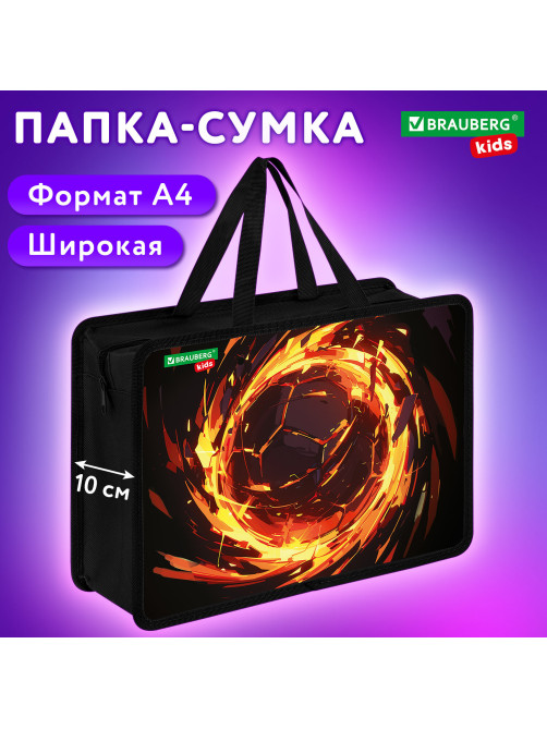 Папка на молнии с ручками BRAUBERG KIDS А4, 1 отделение, пластик, 100 мм, 