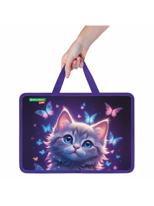 Папка на молнии с ручками BRAUBERG KIDS А4, 1 отделение, пластик, 100 мм, 