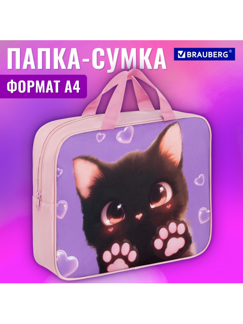 Папка на молнии с ручками BRAUBERG А4, 1 отделение, полиэстер, 80 мм, 