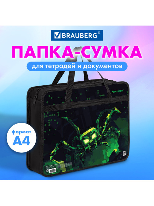 Папка на молнии с ручками BRAUBERG А4, 1 отделение, пластик, 80 мм, 