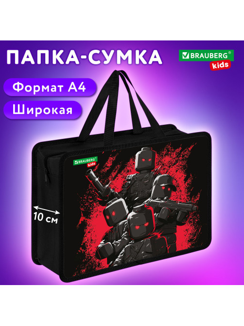 Папка на молнии с ручками BRAUBERG KIDS А4, 1 отделение, пластик, 100 мм, 