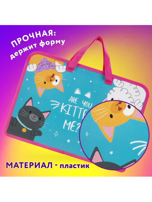 Папка на молнии с ручками ЮНЛАНДИЯ А4, 1 отделение, пластик, ширина 45 мм, 