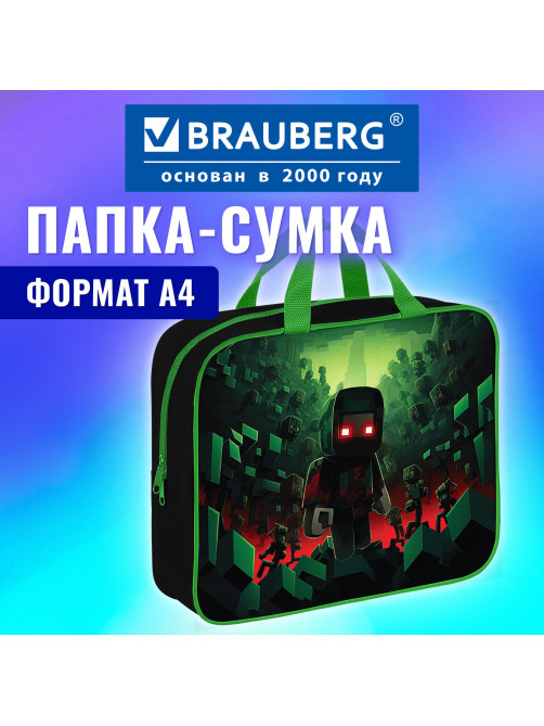 Папка на молнии с ручками BRAUBERG А4, 1 отделение, полиэстер, 80 мм, 