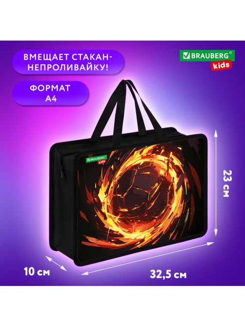 Папка на молнии с ручками BRAUBERG KIDS А4, 1 отделение, пластик, 100 мм, 