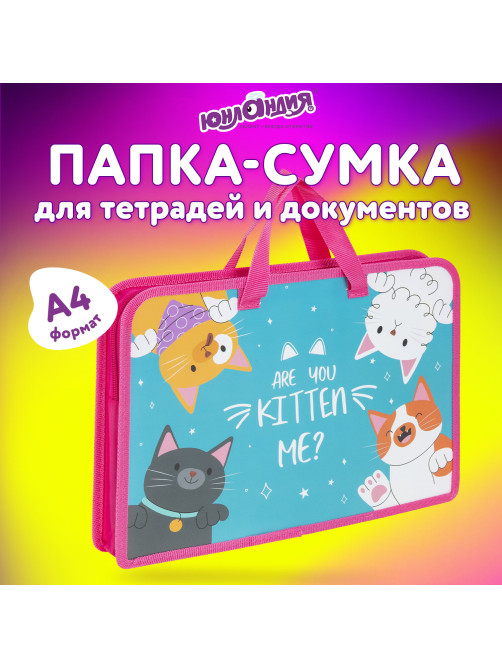 Папка на молнии с ручками ЮНЛАНДИЯ А4, 1 отделение, пластик, ширина 45 мм, 