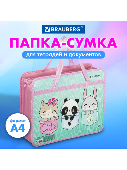 Папка на молнии с ручками BRAUBERG А4, 1 отделение, пластик, 80 мм, 