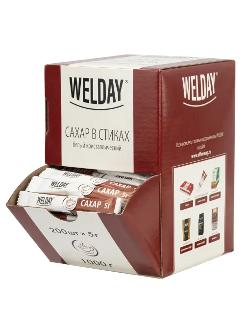 Сахар порционный OFFICE-BOX WELDAY (ВЭЛДЭЙ) в стиках по 5 г, 200 штук, 1 кг, 624095