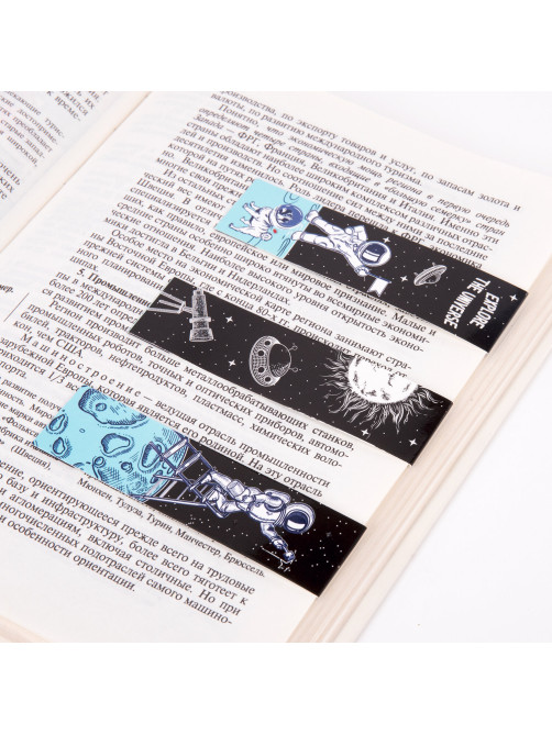 Закладки для книг с магнитом DEEP SPACE, набор 6 шт., блестки, 25x196 мм, ЮНЛАНДИЯ, 113445
