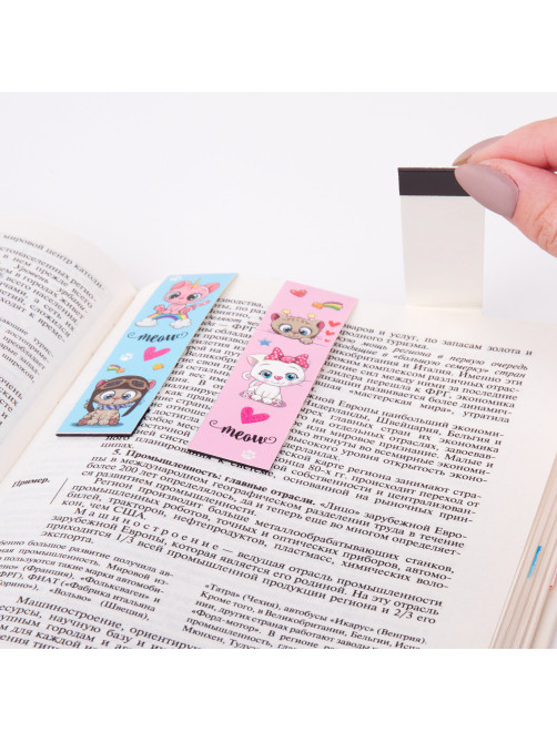 Закладки для книг с магнитом MEOW CATS, набор 6 шт., блестки, 25x196 мм, ЮНЛАНДИЯ, 113442