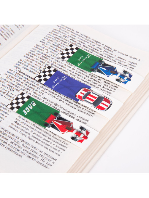 Закладки для книг с магнитом RACE CARS, набор 6 шт., блестки, 25x196 мм, ЮНЛАНДИЯ, 113446