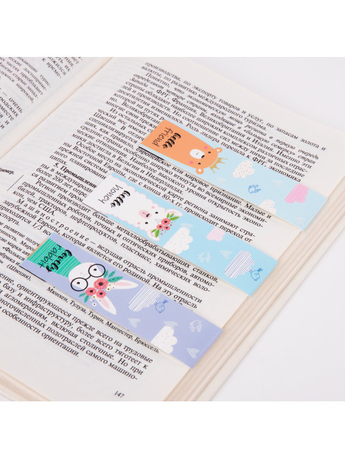 Закладки для книг с магнитом FUNNY ANIMALS, набор 6 шт., блестки, 25x196 мм, ЮНЛАНДИЯ, 113444