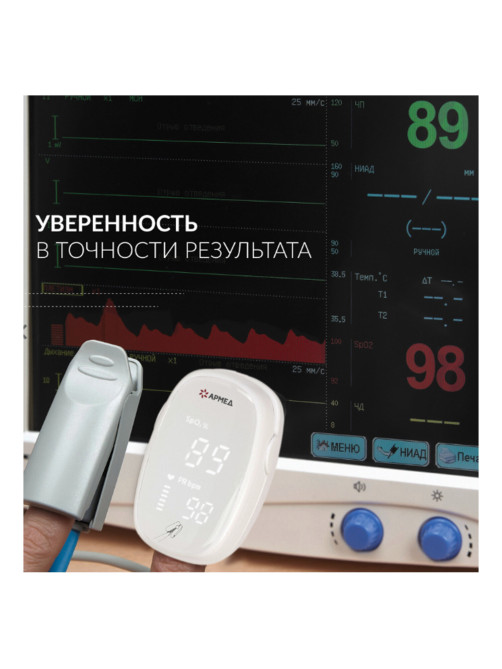 Пульсоксиметр АРМЕД YX303 диапазон SpO2 70%-100%, диапазон пульса 25-250 уд/мин, без поверки, 1937902