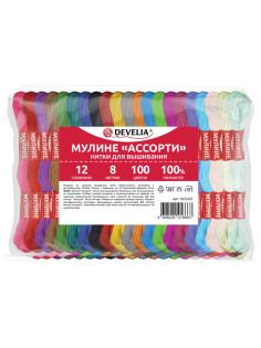 Нитки для вышивания (мулине), набор 100 цветов, 8 м, полиэфир, DEVELIA (Девелиа), 665432