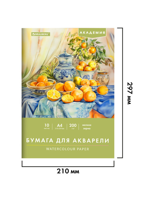 Папка для акварели А4, 10 л., 200 г/м2, 210х297 мм, BRAUBERG АКАДЕМИЯ, 