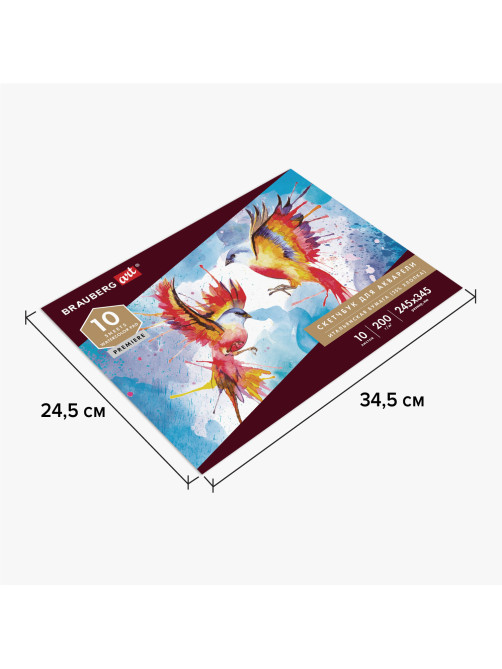 Альбом для акварели, бумага ИТАЛИЯ 200 г/м2 25% хлопок 245х345 мм, 10 л., BRAUBERG ART PREMIERE, 105911