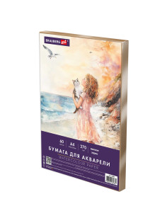 Бумага для акварели А4 60 л., 270 г/м2, мелкое зерно, в коробке, BRAUBERG ART CLASSIC, 
