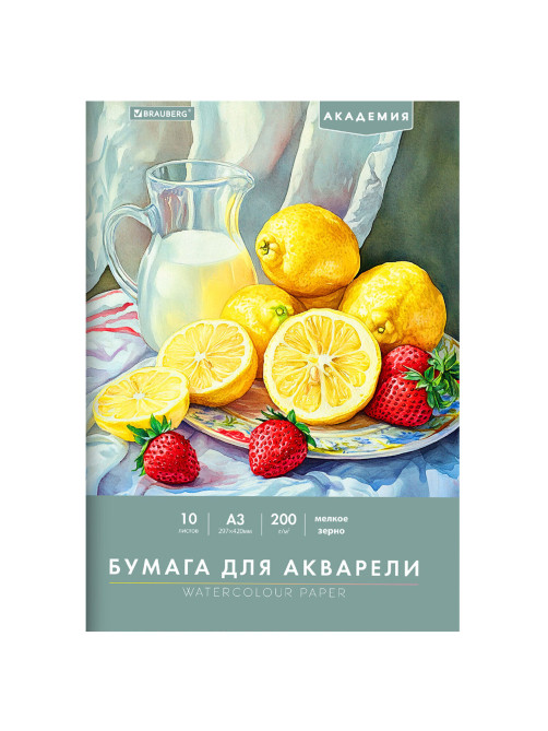 Папка для акварели БОЛЬШАЯ А3, 10 л., 200 г/м2, 297х420 мм, BRAUBERG АКАДЕМИЯ, 