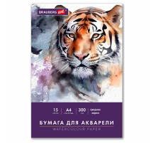 Бумага для акварели А4 в папке, 15 листов, 300 г/м2, среднее зерно, BRAUBERG ART CLASSIC, 116353