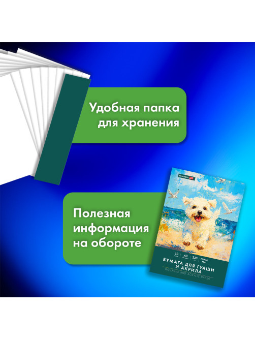 Бумага для гуаши и акрила А3 10 л., 235 г/м2, 297х420 мм, в папке, BRAUBERG ART CLASSIC, 