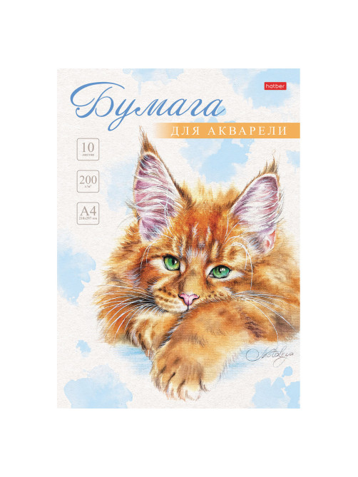 Папка для акварели А4, 10 л., 200 г/м2, 210х297 мм, HATBER, 