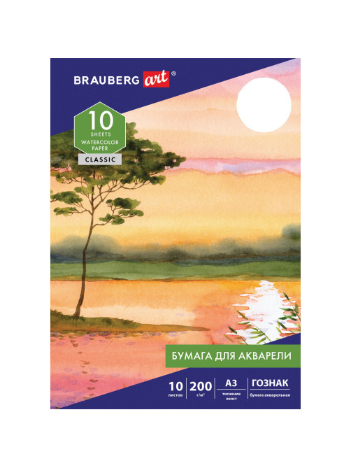 Папка для акварели БОЛЬШАЯ А3, 10 л., 200 г/м2, бумага ГОЗНАК холст, BRAUBERG ART, 125222