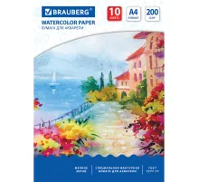 Бумага для акварели А4, 10 л., 200 г/м2, 210х297 мм, BRAUBERG, 