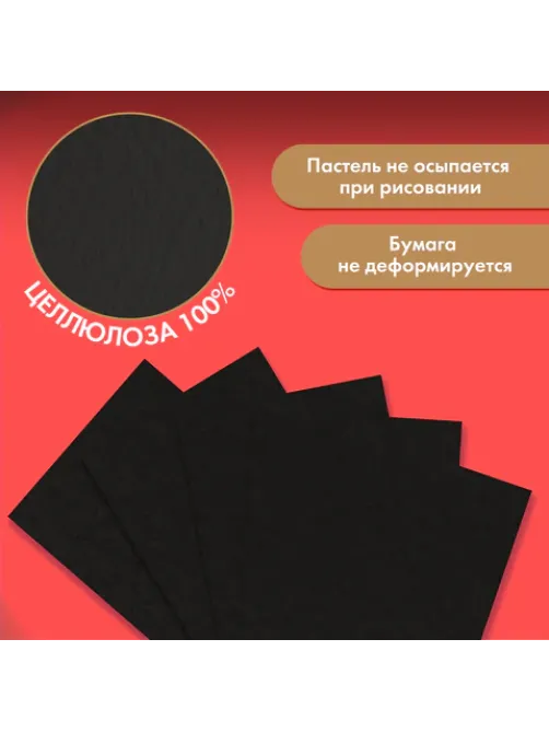 Бумага для пастели ФАКТУРНАЯ, А4, в папке, 15 листов, ЧЕРНАЯ, 270 г/м2, BRAUBERG ART, 117757