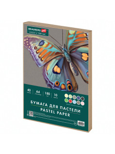 Бумага для пастели А4 в коробке, 40 листов, 10 цветов, 180 г/м2, BRAUBERG ART CLASSIC, 116349