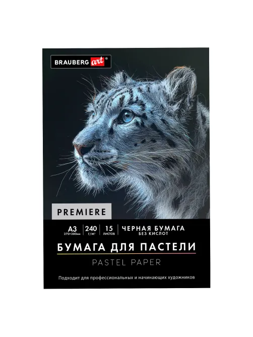 Бумага для пастели АБРАЗИВНАЯ А3 в папке, 15 листов, ЧЕРНАЯ, 240 г/м2, BRAUBERG ART, 117766