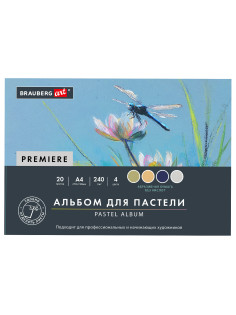 Бумага для пастели АБРАЗИВНАЯ А4, альбом (склейка), 20 листов, 4 цвета, 240 г/м2, BRAUBERG ART, 117769