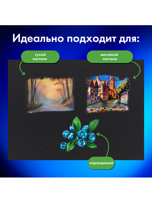 Бумага для пастели БОЛЬШАЯ А3 в папке, 20 листов ЧЕРНАЯ, 180 г/м2, BRAUBERG ART CLASSIC, 116348