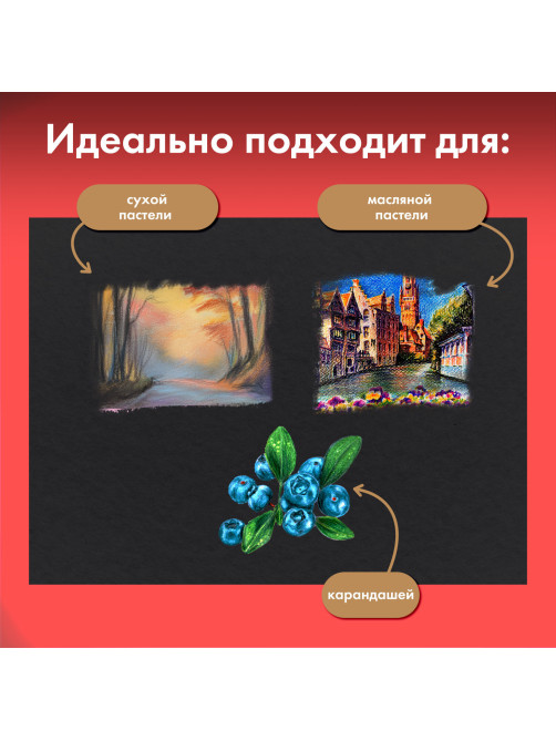 Бумага для пастели АБРАЗИВНАЯ А4 в папке, 15 листов, ЧЕРНАЯ, 240 г/м2, BRAUBERG ART, 117765