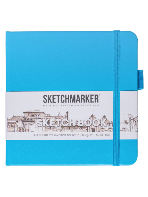 Скетчбук, слоновая кость, 140 г/м2, 120х120 мм, 80 л., КОЖЗАМ, резинка, SKETCHMARKER, 4 цвета НЕОН, 8011, 23148011OFM