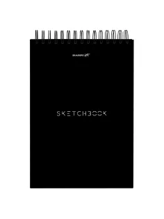 Скетчбук, белая бумага 100 г/м2, 140х201 мм, 60 л., гребень, жёсткая подложка, BRAUBERG ART, Minimal черный, 116900