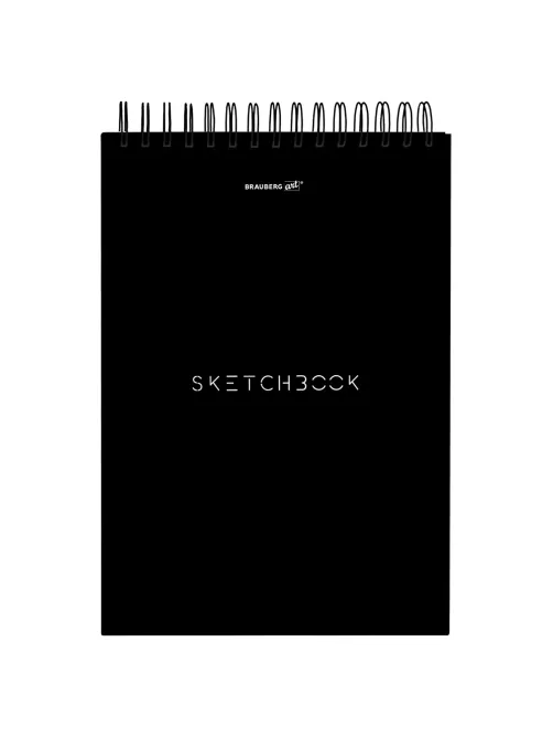 Скетчбук, белая бумага 100 г/м2, 140х201 мм, 60 л., гребень, жёсткая подложка, BRAUBERG ART, Minimal черный, 116900
