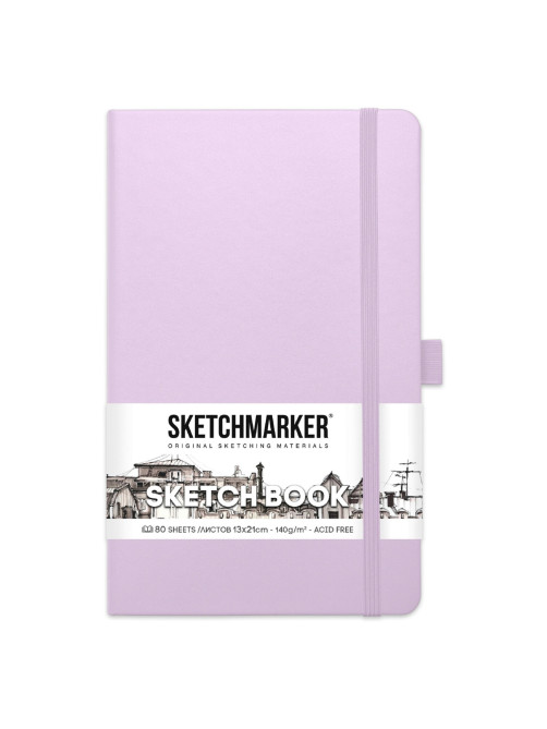 Скетчбук, слоновая кость, 140 г/м2, 130х210 мм, 80 л., КОЖЗАМ, резинка, SKETCHMARKER, 3 цвета ПАСТЕЛЬ, 2972, 23142972OFM