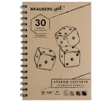 Скетчбук, слоновая кость 150 г/м2, 148х210 мм, 30 л., гребень, BRAUBERG ART CLASSIC, 128948